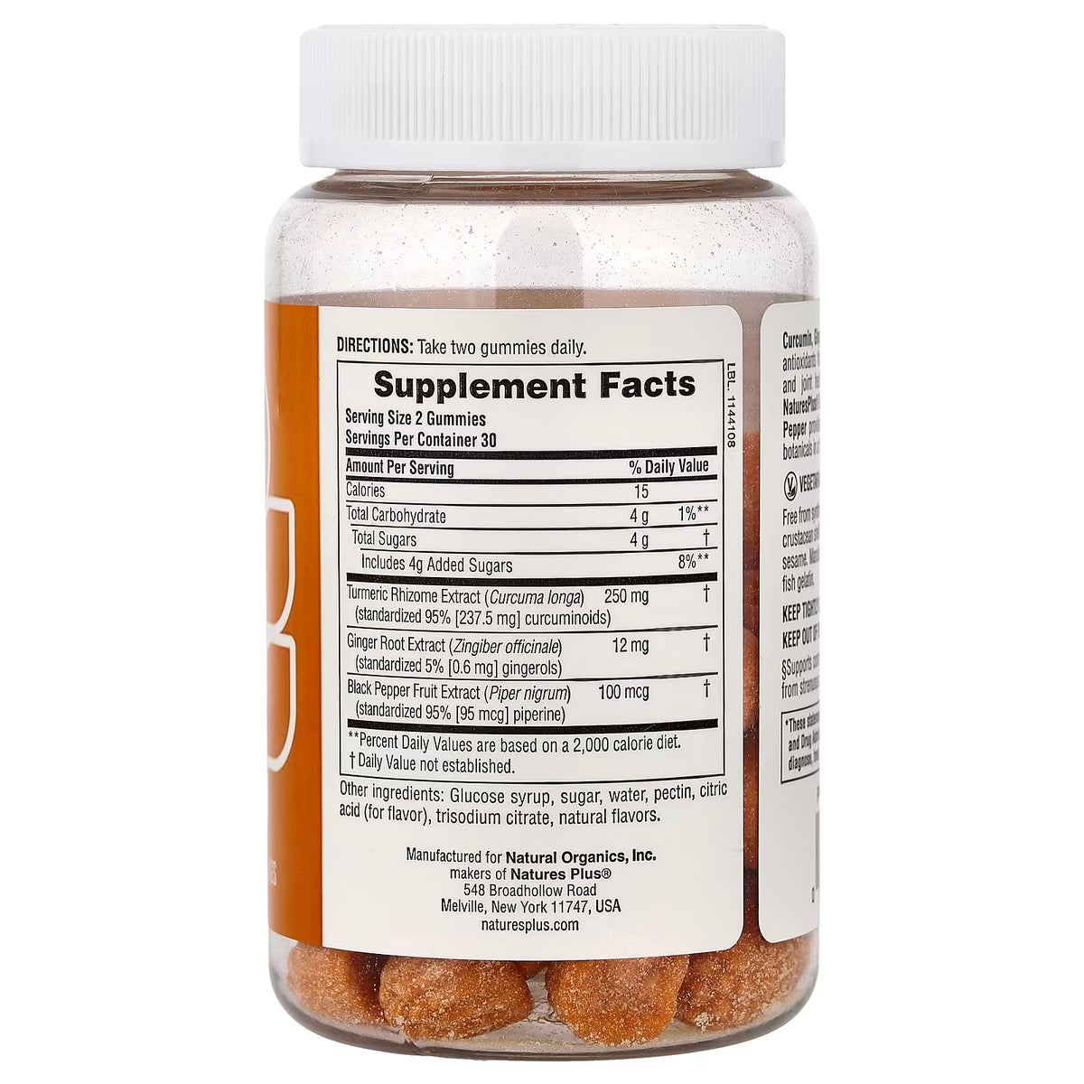 NaturesPlus, Turmeric Curcumin With Ginger & Black Pepper Gummies, Peach, 60 Gummies