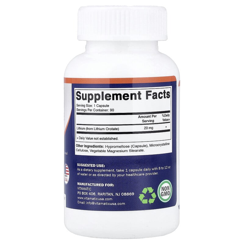 Vitamatic, Lithium Orotate, 20 mg, 90 Vegetable Capsules