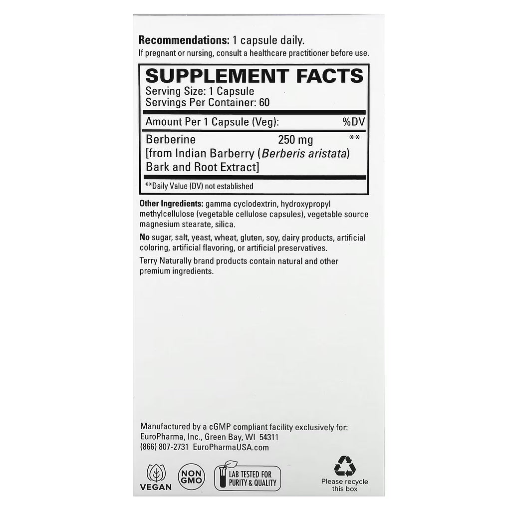 Terry Naturally, Berberine MetX, 60 Capsules (250 mg per Capsule)