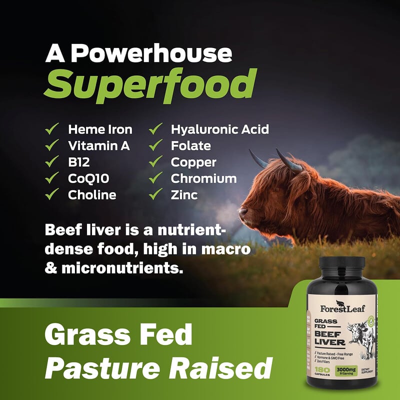 Forest Leaf, Grass Fed Beef Liver, 180 Capsules (750 mg per Capsule)