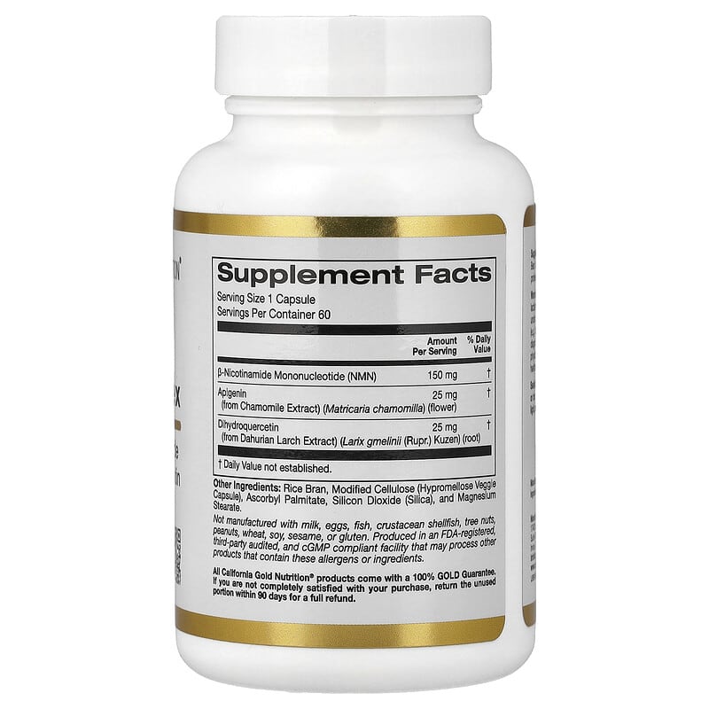 California Gold Nutrition, NMN Flavonoid Complex with Apigenin and Dihydroquercetin, 60 Veggie Capsules