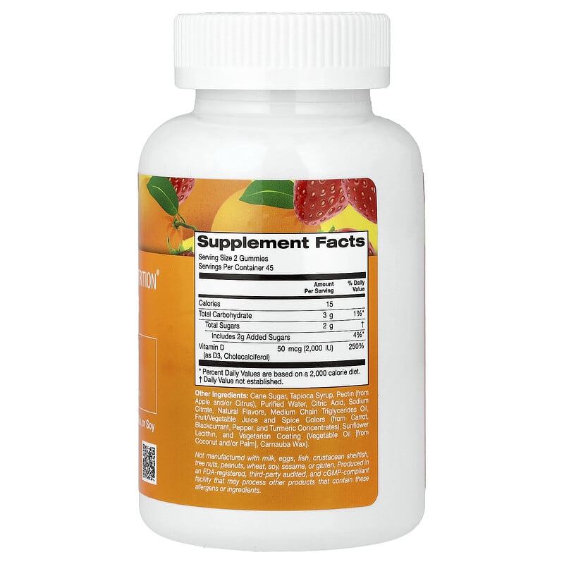 California Gold Nutrition, Vitamin D3 Gummies, Lemon, Orange, & Strawberry, 90 Gummies (25 mcg (1,000 IU per Gummy))