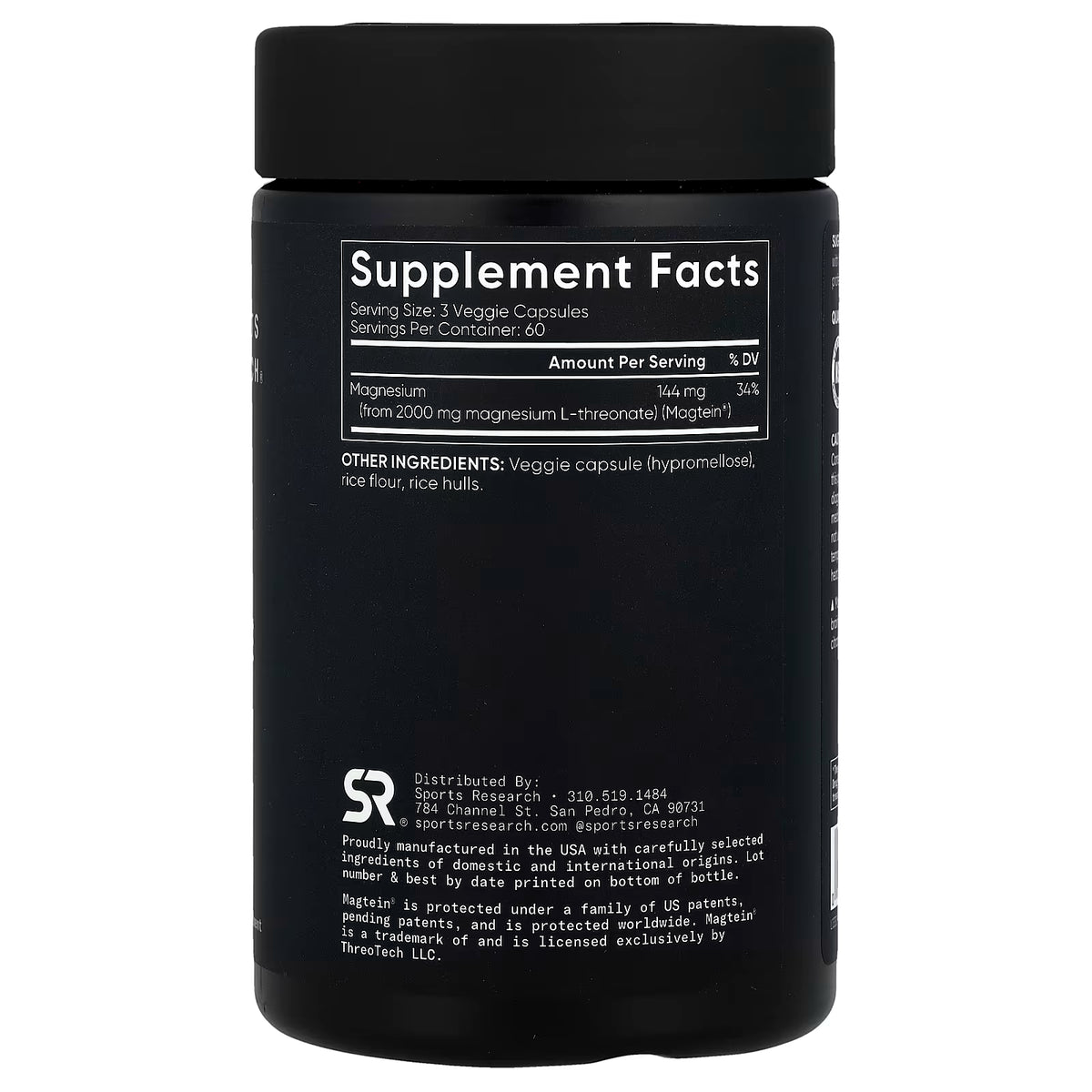 Sports Research, Magtein®, Magnesium L-Threonate, 180 Veggie Capsules (666 mg per Capsule)