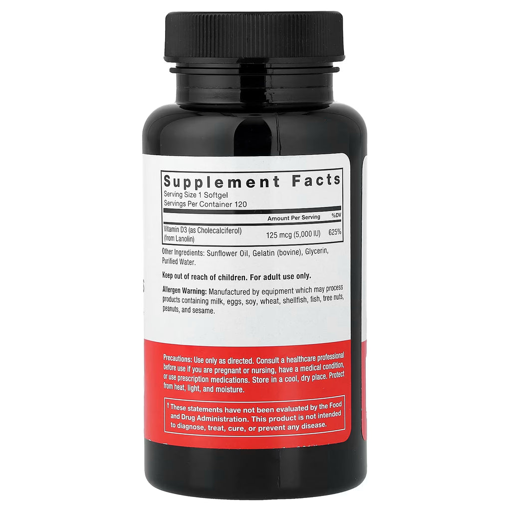 Force Factor, Vitamin D3, High Potency, 125 mcg (5,000 IU), 120 Softgels