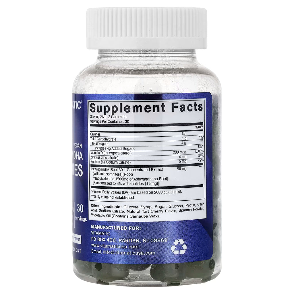 Vitamatic, Vegan Ashwagandha Gummies, Natural Tart Cherry, 60 Gummies