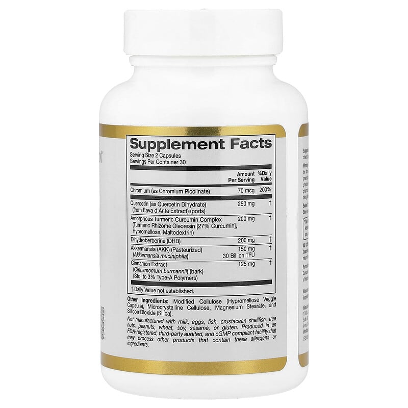 California Gold Nutrition, GLP-1 Supreme, with Akkermansia, Berberine, Quercetin & Curcumin, 60 Veggie Capsules