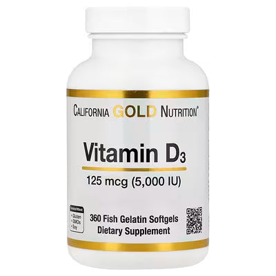 California Gold Nutrition, Vitamin D3, 125 mcg (5,000 IU), 360 Fish Gelatin Softgels