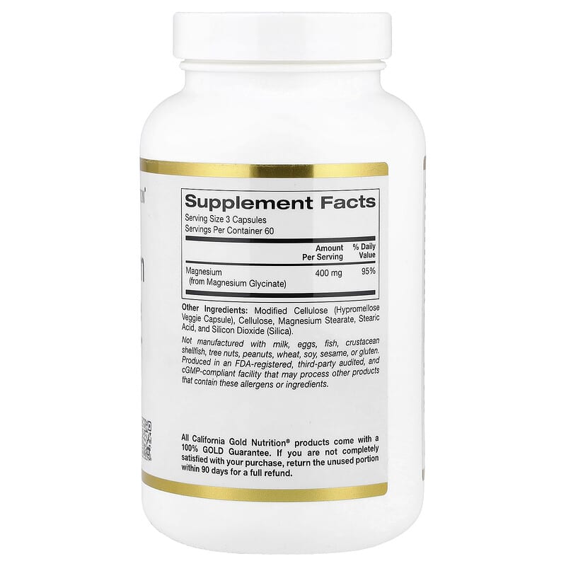 California Gold Nutrition, Magnesium Glycinate, 180 Veggie Capsules (133 mg per Capsule)