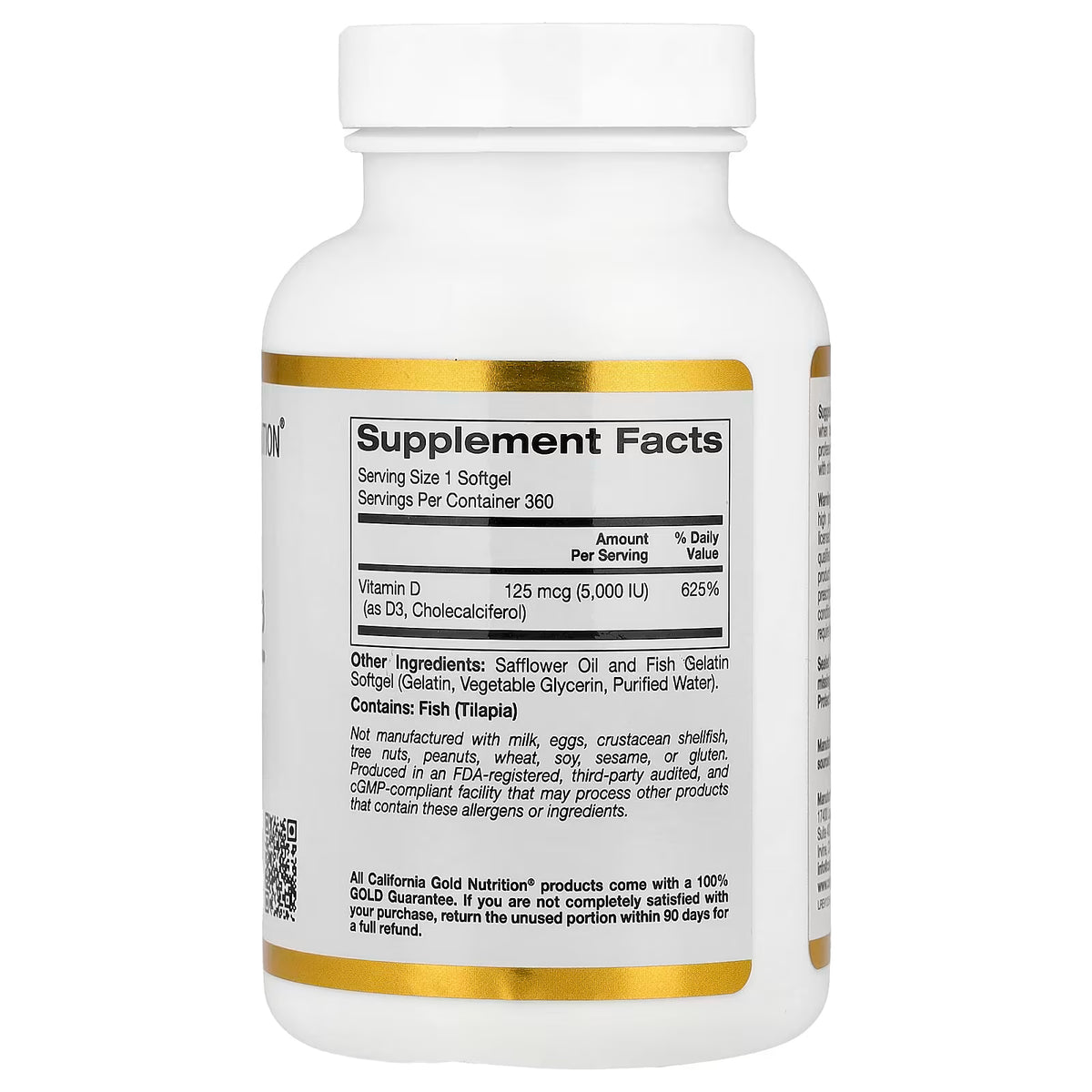 California Gold Nutrition, Vitamin D3, 125 mcg (5,000 IU), 360 Fish Gelatin Softgels