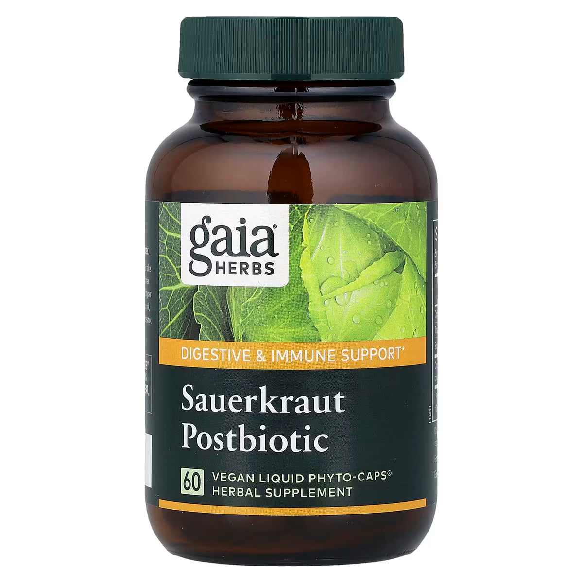 Gaia Herbs, Sauerkraut Postbiotic, 60 Vegan Liquid Phyto-Caps (600 mg per Cap)