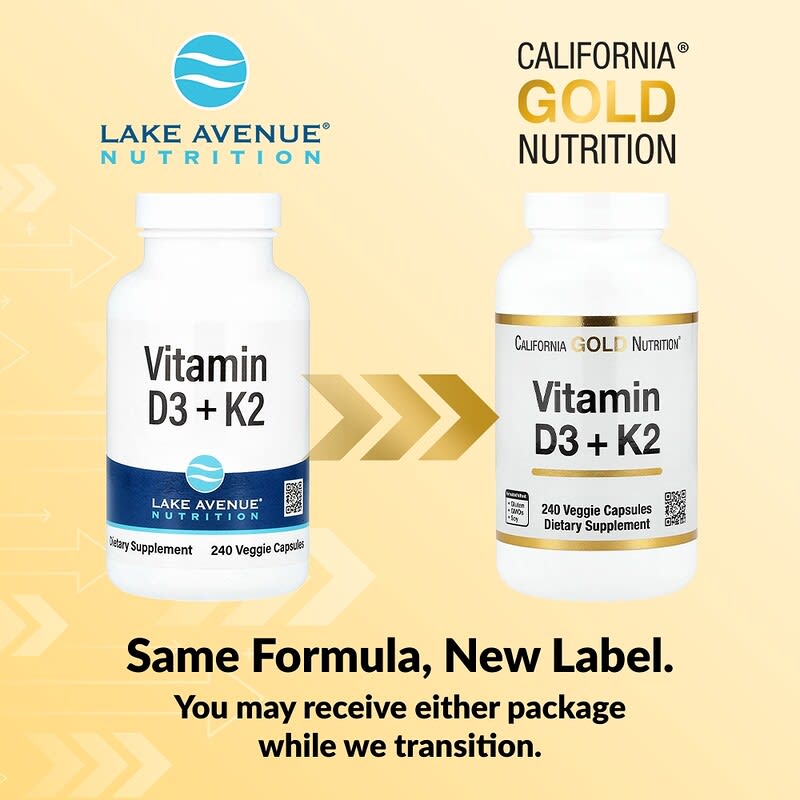 California Gold Nutrition, Vitamin D3 + K2, 240 Veg Capsules