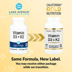 California Gold Nutrition, Vitamin D3 + K2, 240 Veg Capsules