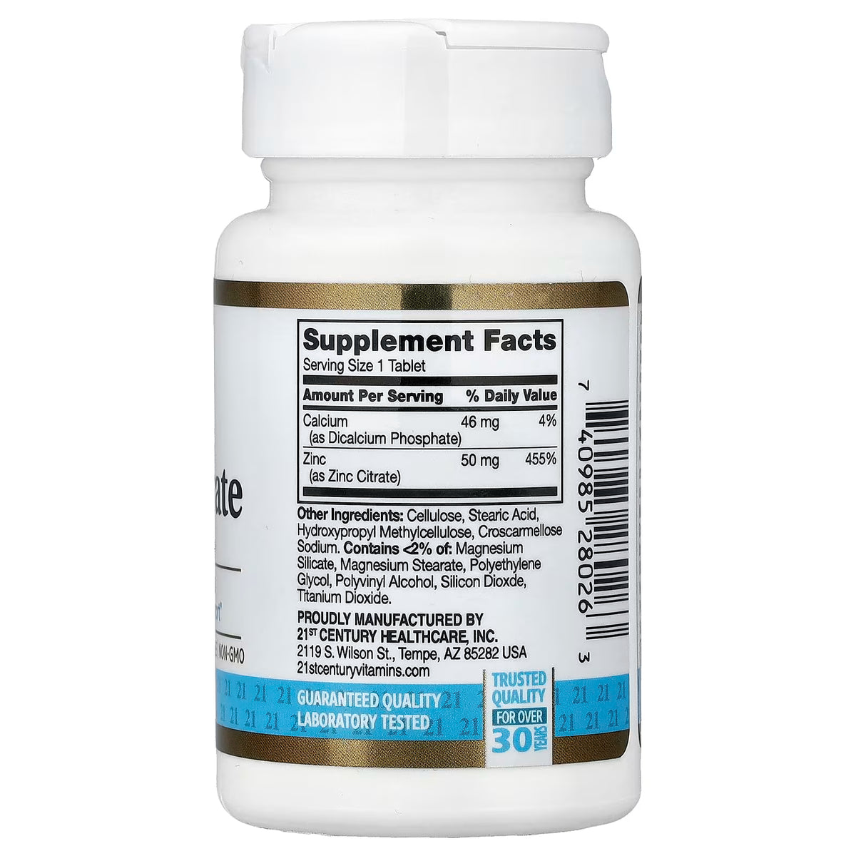 21st Century, Zinc Citrate, 50 mg, 60 Tablets