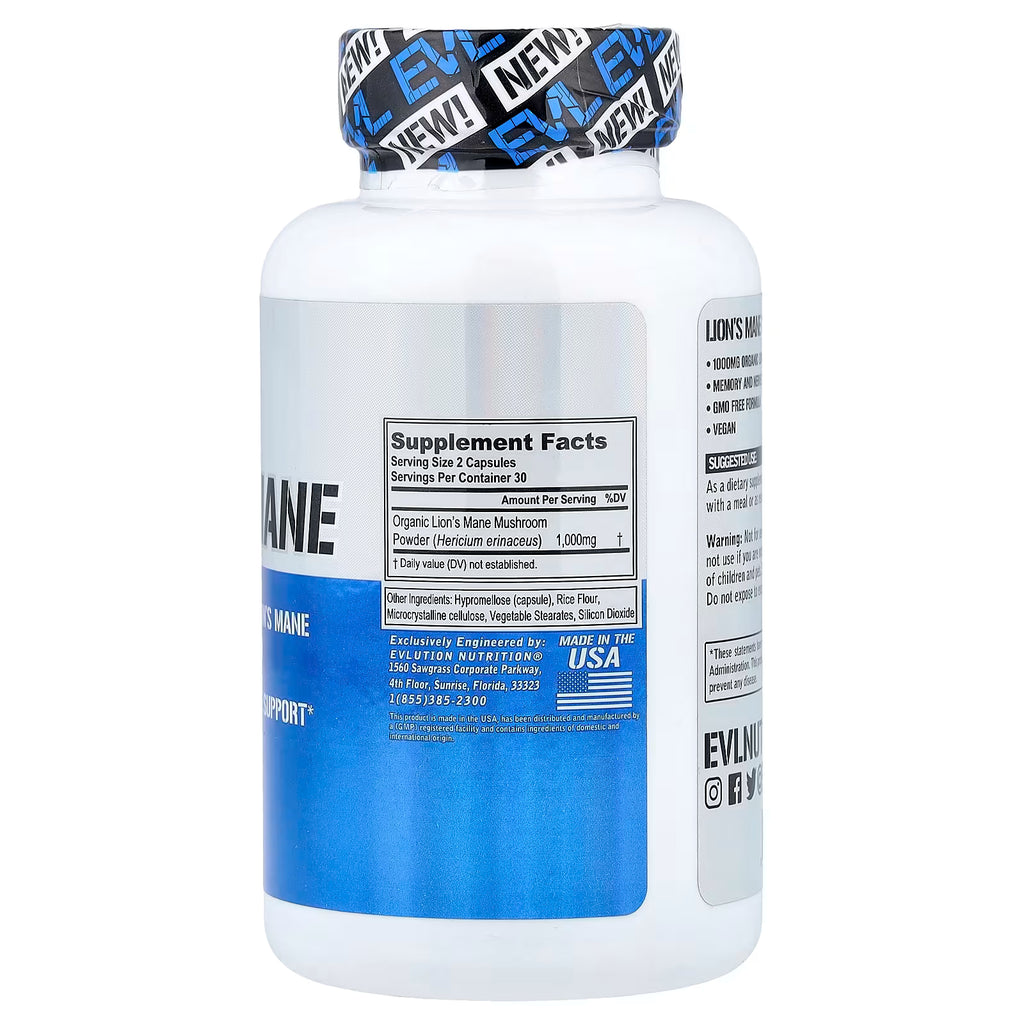 EVLution Nutrition, Lion's Mane, 60 Veggie Capsules (500 mg per Capsule)