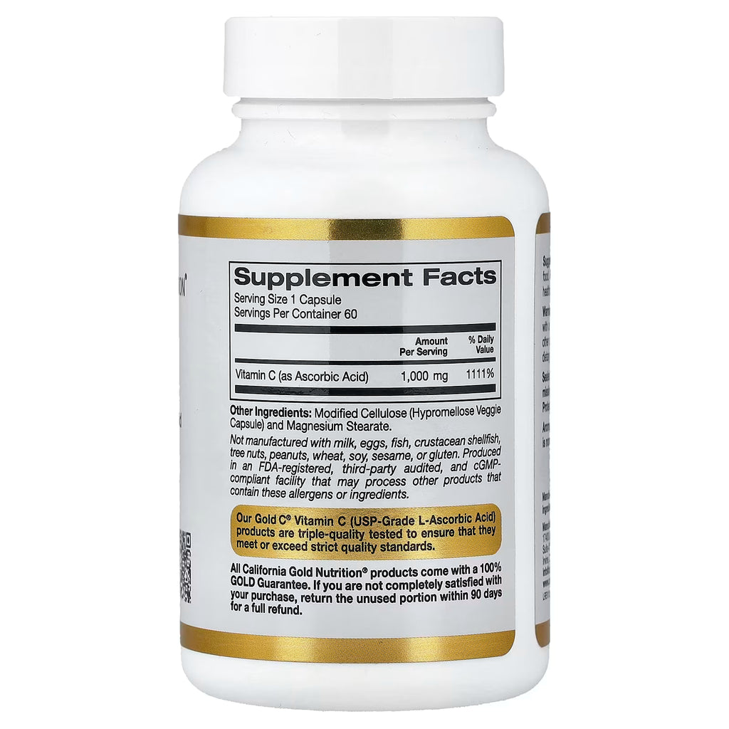 California Gold Nutrition, Gold C®, USP Grade Vitamin C, 1,000 mg, 60 Veggie Capsules