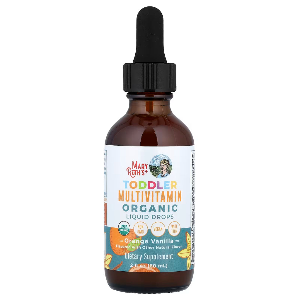 MaryRuth's, Organic Toddler Multivitamin Liquid Drops With Iron, 1-3 Years, Orange Vanilla, 2 fl oz (60 ml)