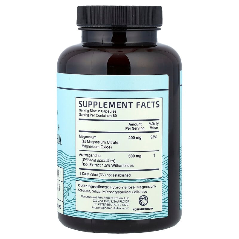 Nobi Nutrition, Magnesium + Ashwagandha, 120 Capsules