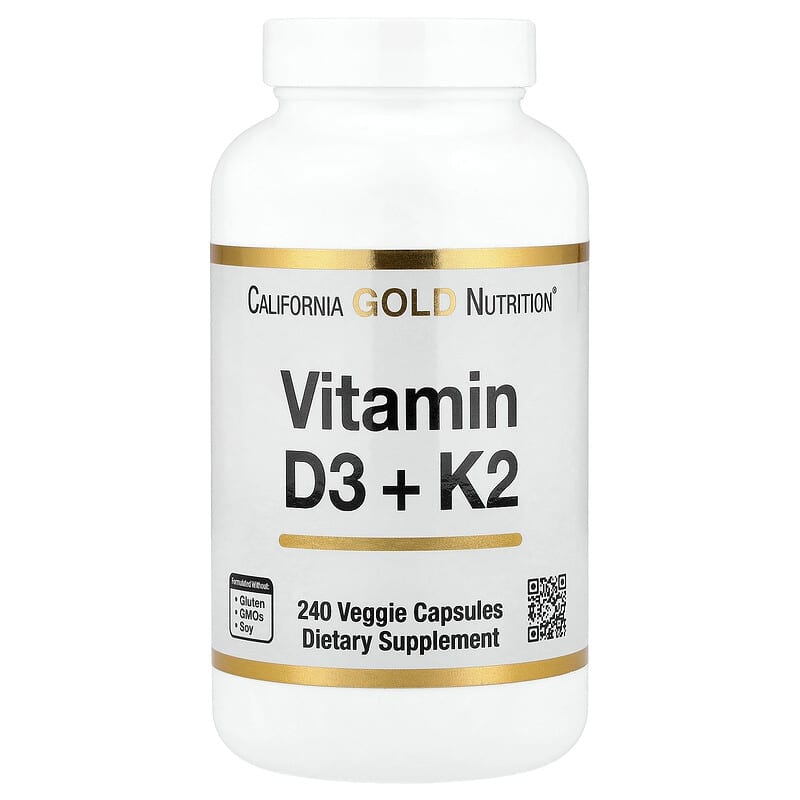 California Gold Nutrition, Vitamin D3 + K2, 240 Veg Capsules