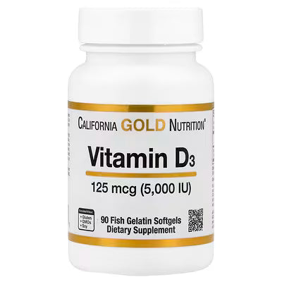 California Gold Nutrition, Vitamin D3, 125 mcg (5,000 IU), 90 Fish Gelatin Softgels