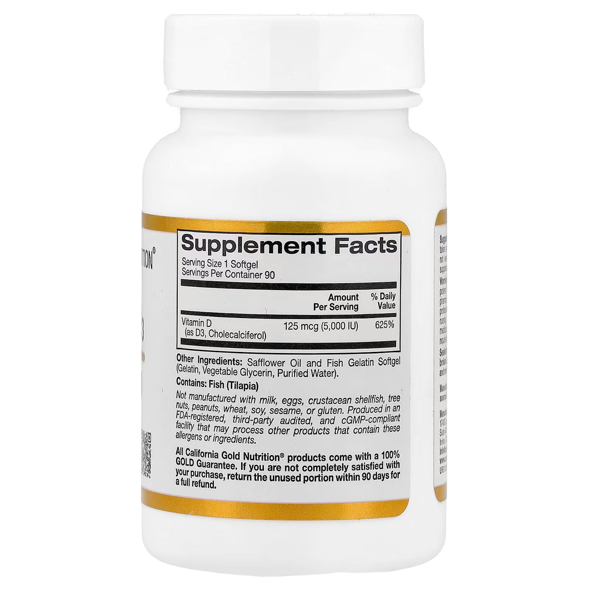 California Gold Nutrition, Vitamin D3, 125 mcg (5,000 IU), 90 Fish Gelatin Softgels