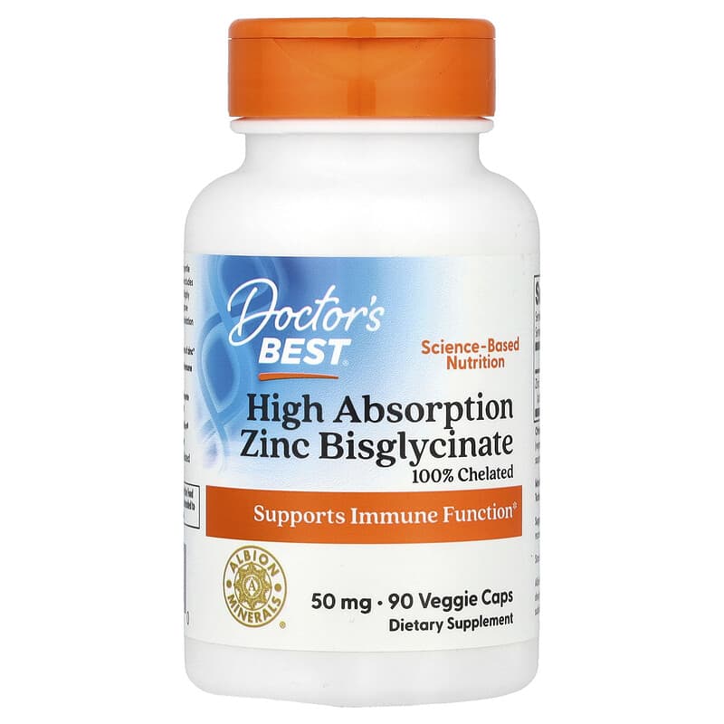 Doctor's Best, High Absorption Zinc Bisglycinate, 50 mg, 90 veggie caps