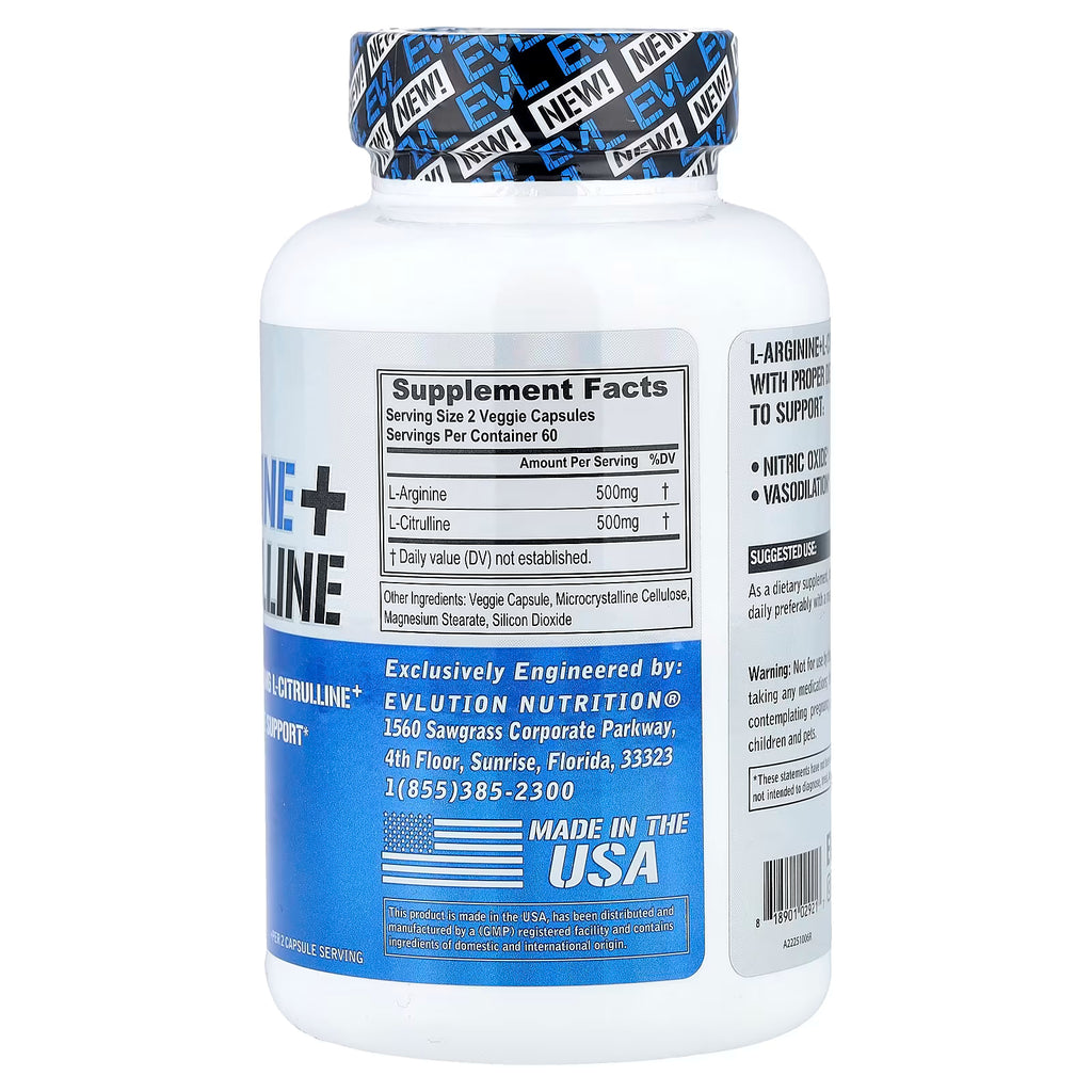 EVLution Nutrition, L-Arginine + L-Citrulline, 120 Veggie Capsules
