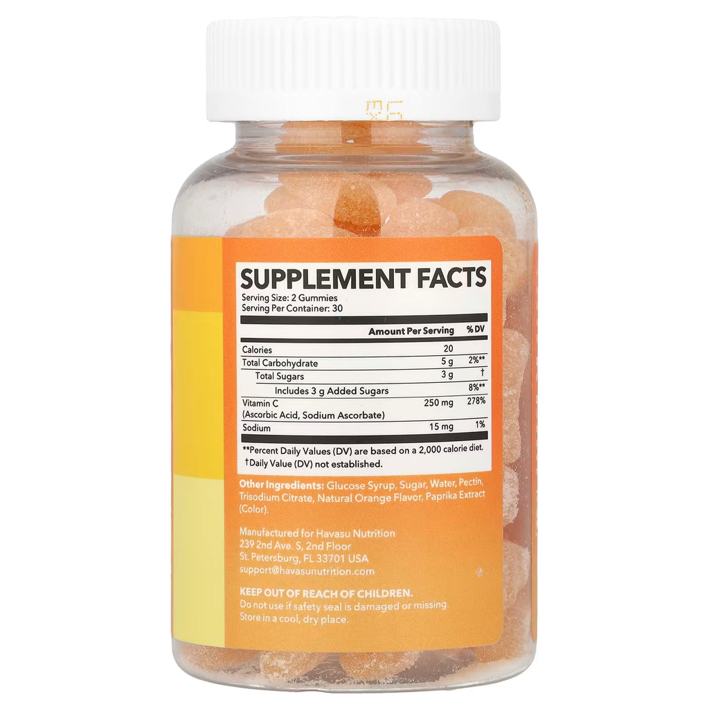 Havasu Nutrition, Vitamin C Gummies, Daily Immune+, Orange, 60 Gummies
