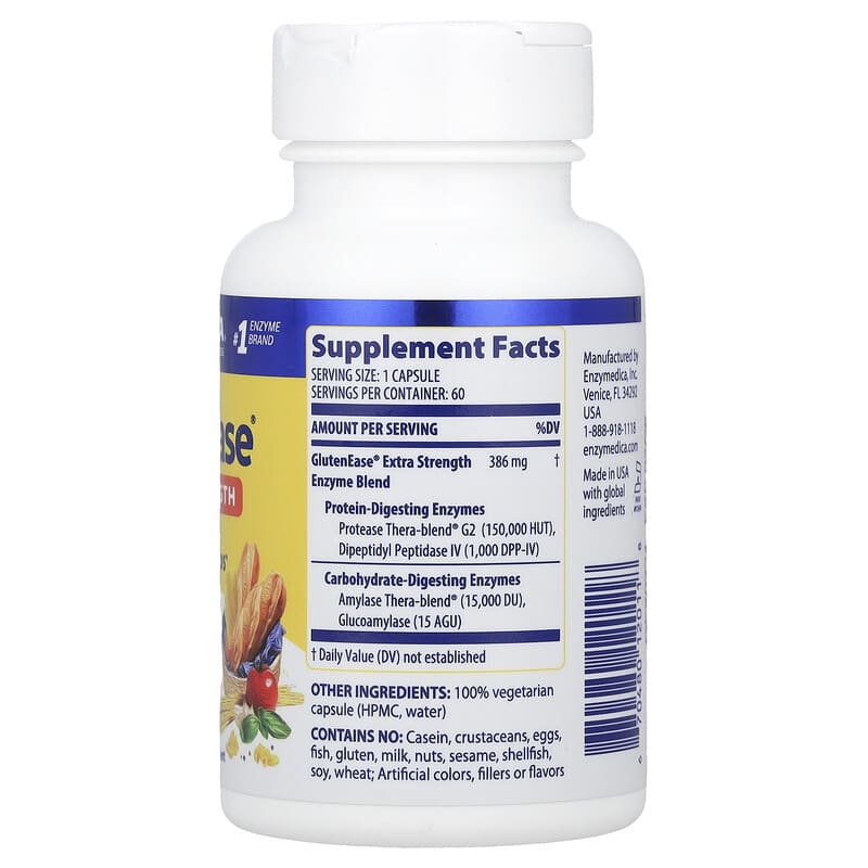 Enzymedica, GlutenEase, Extra Strength, 60 Capsules