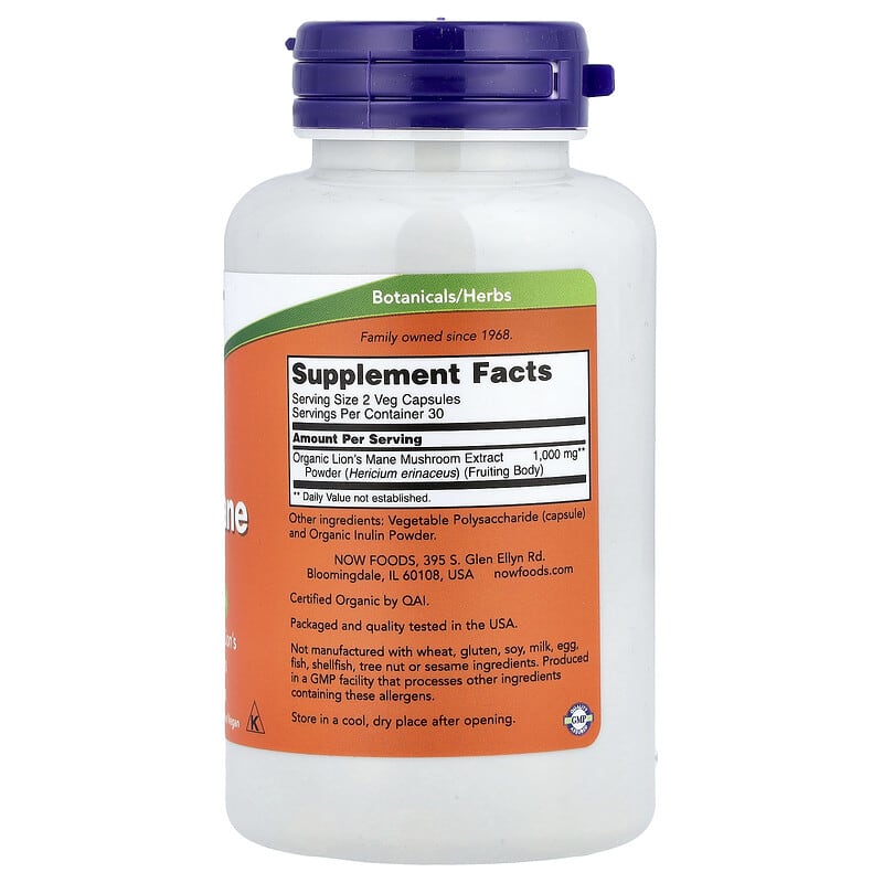 NOW Foods, Lion's Mane, 500 mg, 60 Veg Capsules