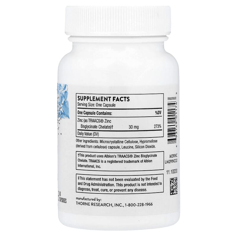 Thorne, Zinc Bisglycinate, 30 mg, 60 Capsules