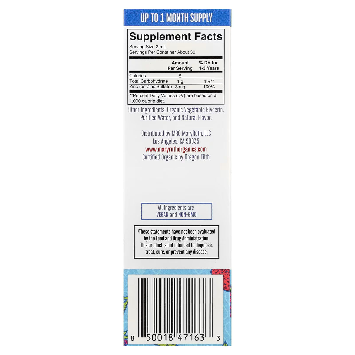 MaryRuth's, Organic Toddler Ionic Zinc Liquid Drops, 1-3 Years, Berry, 2 fl oz (60 ml)