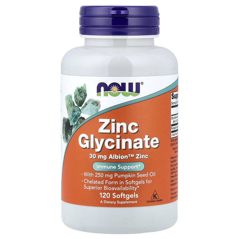 NOW Foods, Zinc Glycinate, 30 mg, 120 Softgels