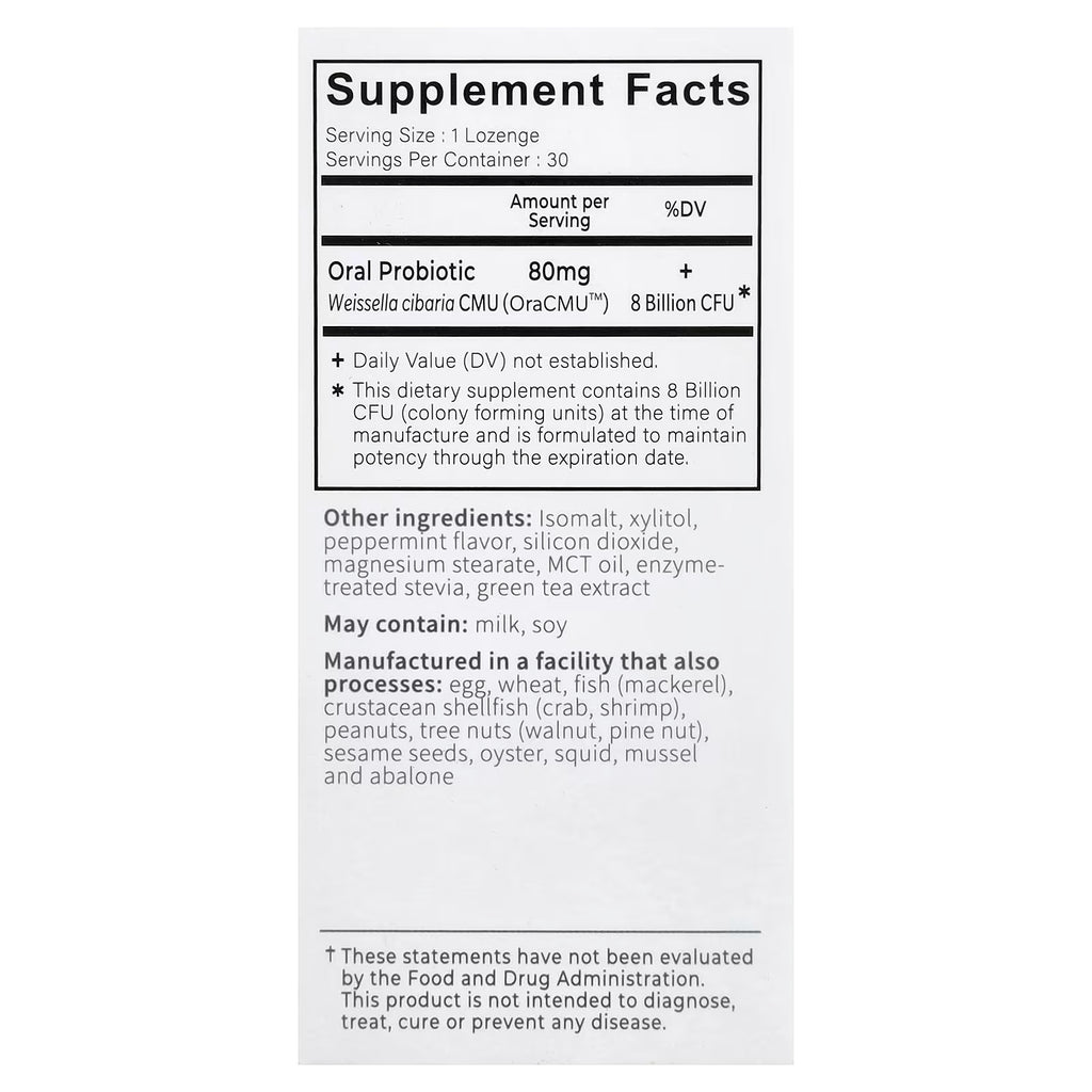Oraticx, Green Breath Oral Probiotics, Mint, 30 Lozenges