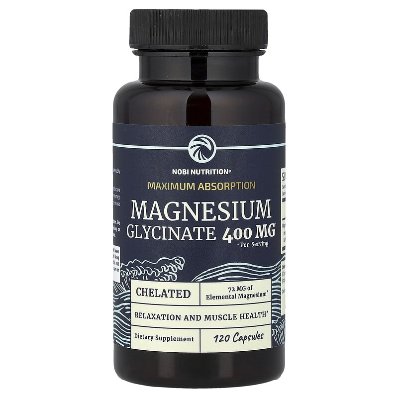 Nobi Nutrition, Magnesium Glycinate, Maximum Absorption, 400 mg, 120 Capsules (200 mg per Capsule)