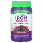 Nature's Truth, Essential Iron + B-Vitamins, Zinc Gummies, Natural Grape, 60 Gummies