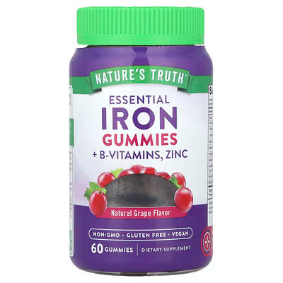 Nature's Truth, Essential Iron + B-Vitamins, Zinc Gummies, Natural Grape, 60 Gummies