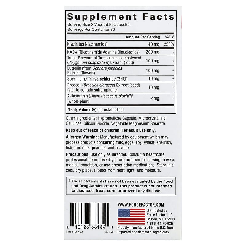 Force Factor, NAD+ Longevity Nutrient Complex, 60 Vegetable Capsules
