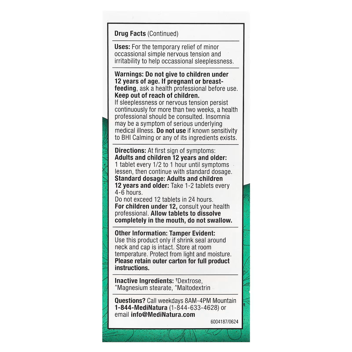 MediNatura, BHI, Calming, 100 Tablets