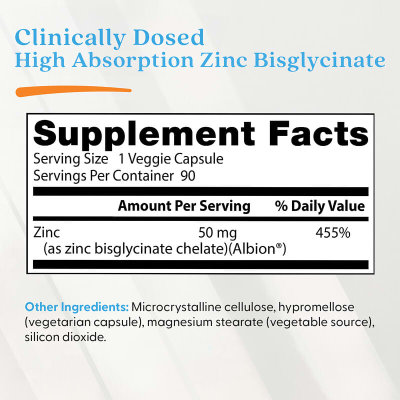 Doctor's Best, High Absorption Zinc Bisglycinate, 50 mg, 90 veggie caps