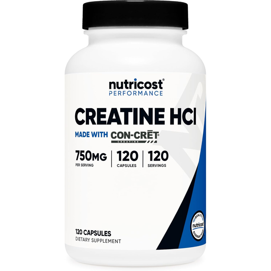 Nutricost Creatine HCl 120 capsules - Made with creatine CON-CRET, 750 mg per capsule
