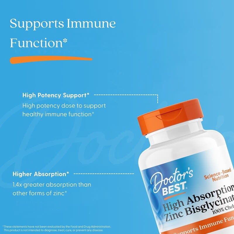 Doctor's Best, High Absorption Zinc Bisglycinate, 50 mg, 90 veggie caps