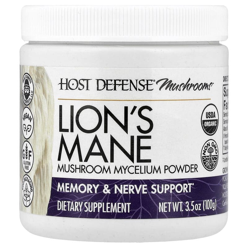 Host Defense, Host Defense® Mushrooms™, Lion's Mane, Mushroom Mycelium Powder, 3.5 oz (100 g)