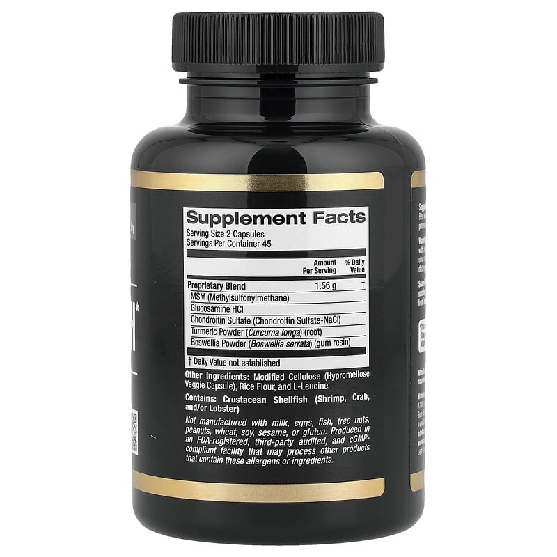 California Gold Nutrition, Sport, Joint Health with MSM, Glucosamine HCl, Chondroitin Sulfate, Turmeric and Boswellia, 90 Veggie Capsules
