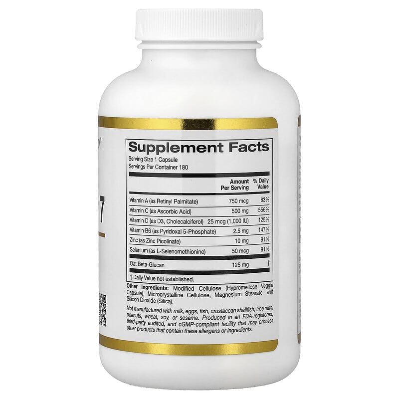 California Gold Nutrition, Defender 7, with A, C, D3, B6, Zinc, Selenium & Beta-Glucan, 180 Veggie Capsules