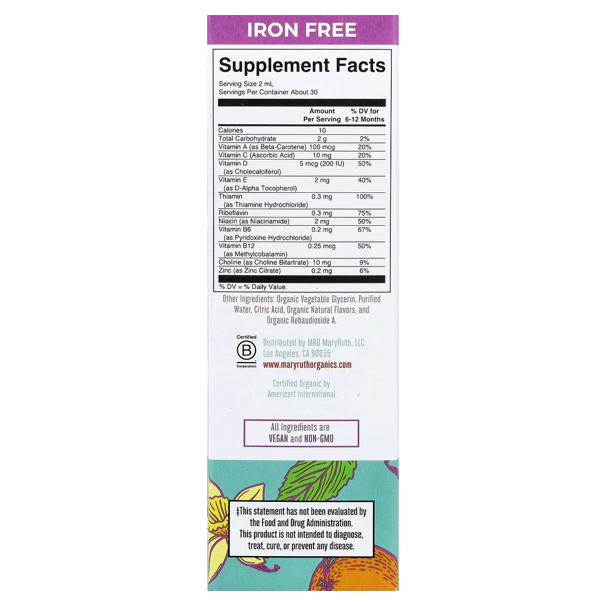 MaryRuth's, Organic Infant Multivitamin Liquid Drops, 6-12 Months, Orange Vanilla, 2 fl oz (60 ml)