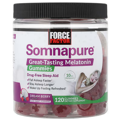 Force Factor, Somnapure®, Great Tasting Melatonin Gummies, Dream Berry, 120 Gummies (5 mg per Gummy)
