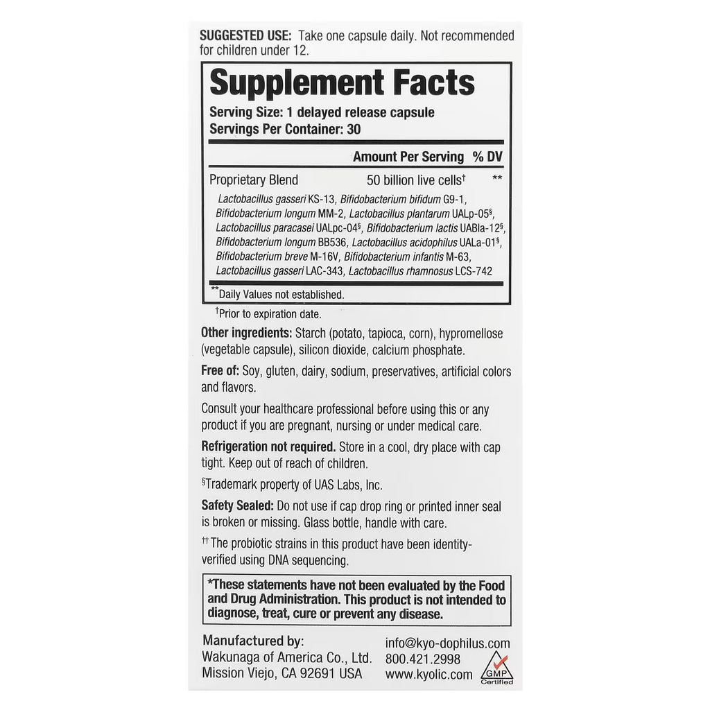 Kyolic, Kyo-Dophilus®, Max Probiotic, 50 Billion CFU, 30 Vegetarian Capsules