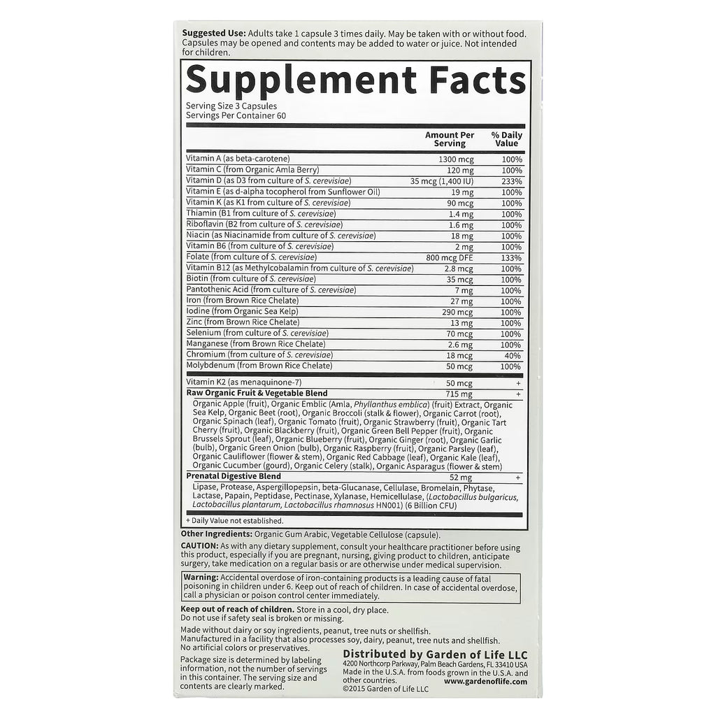 Garden of Life, Vitamin Code®, RAW Prenatal™, 180 Vegetarian Capsules