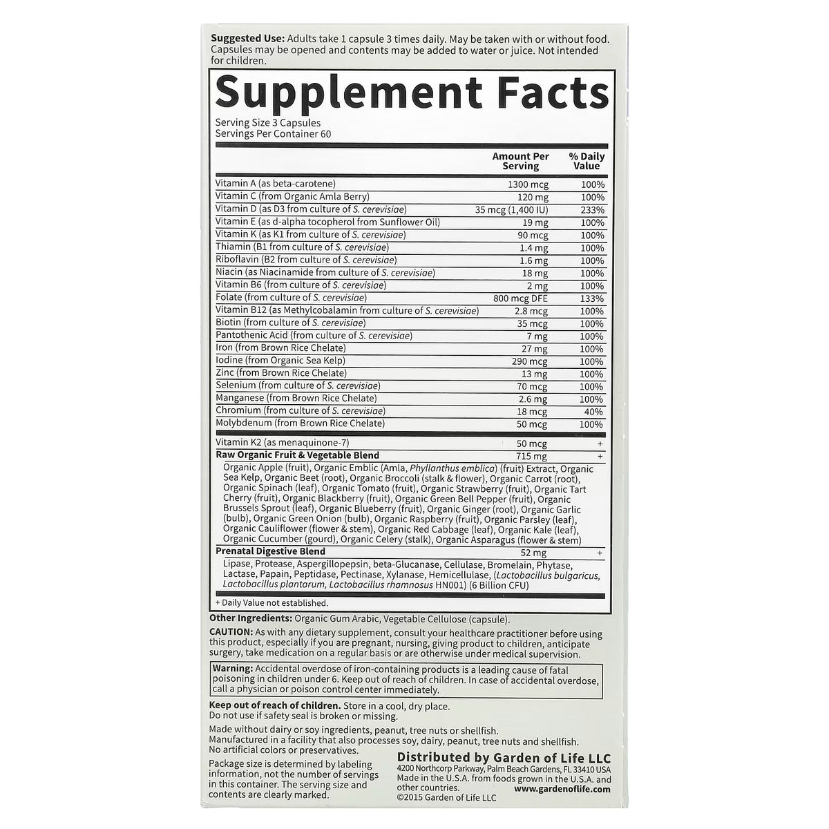Garden of Life, Vitamin Code®, RAW Prenatal™, 180 Vegetarian Capsules