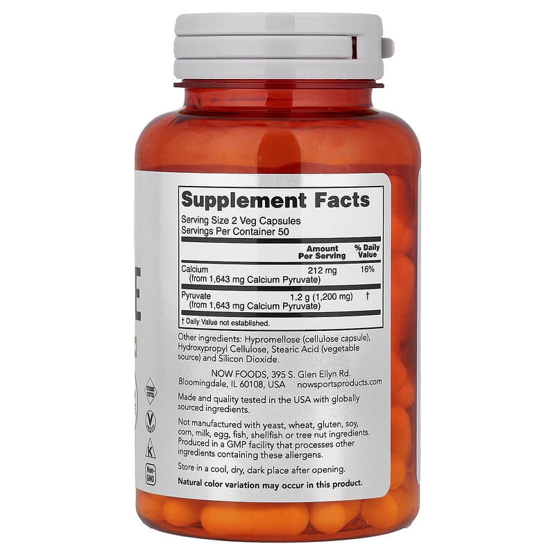 NOW Foods, Sports, Pyruvate, 100 Veg Capsules